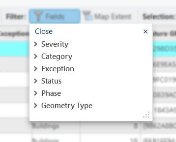 Fields filter options Fields filter options