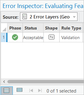 The layer in the Error Inspector pane with the verified status The layer in the Error Inspector pane with the verified status